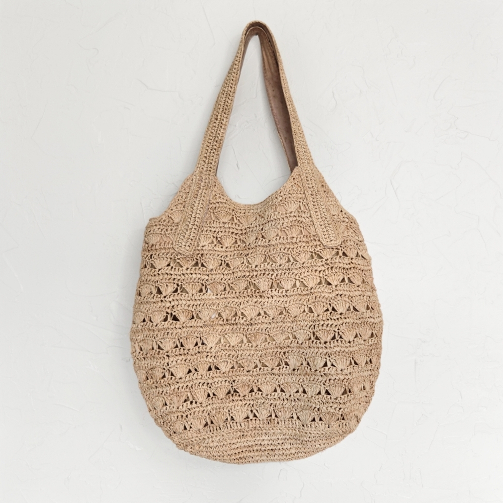 Flora Bella Raffia Leather Large Shoulder Bag